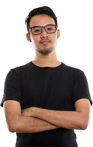 Digital strategist in black tee, focused on improving keyword performance for local businesses.